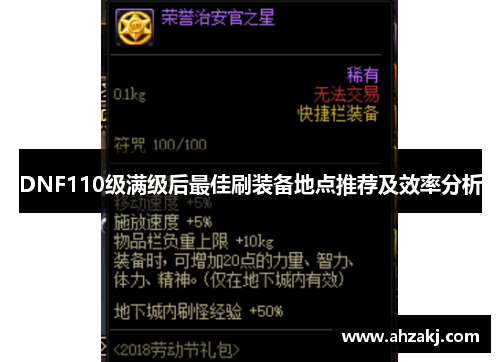 DNF110级满级后最佳刷装备地点推荐及效率分析