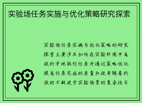 实验场任务实施与优化策略研究探索